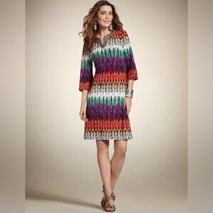 Chico’s Womens Abstract Sequins Multi Colored Shift Dress 2 Large Hippie Retro